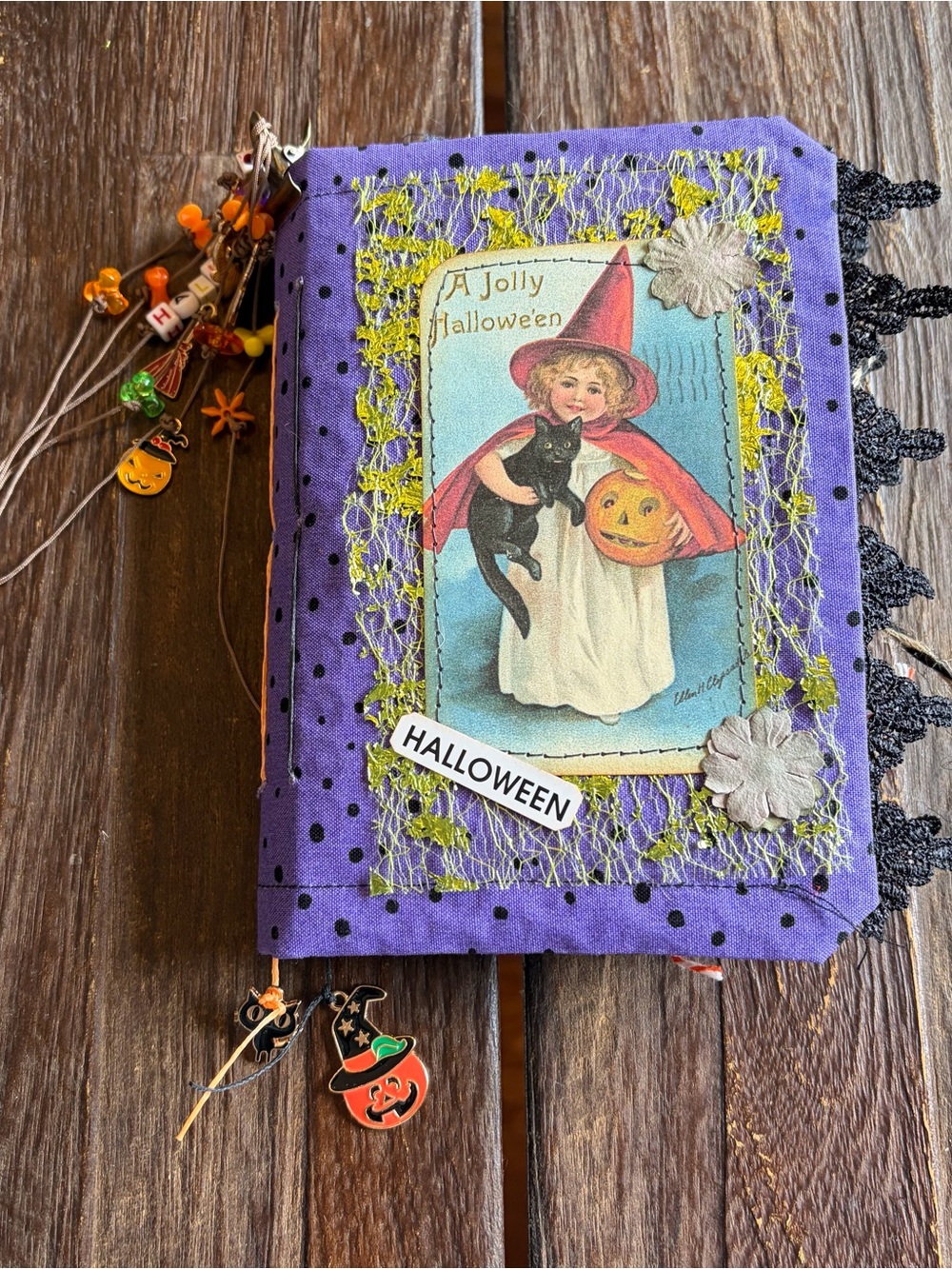 Halloween Junk Journal Small Handmade Decorated 3 Sig Witch Pumpkin Black Cat